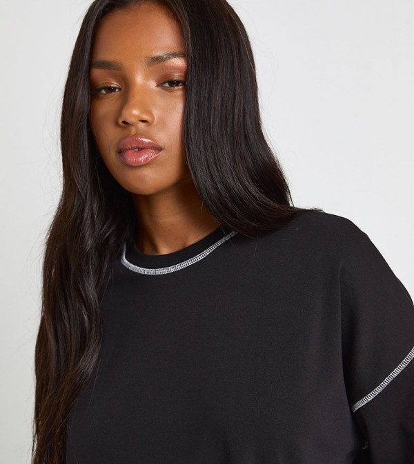 بوهو  تيشيرتات - أسود Short Sleeve T-Shirts