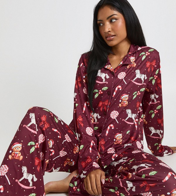 boohoo boohoo - Burgundy Pyjama Set