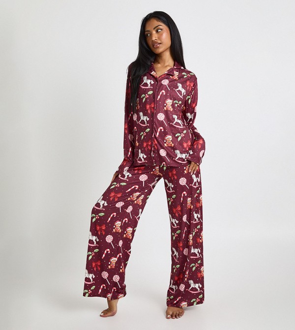 boohoo boohoo - Burgundy Pyjama Set