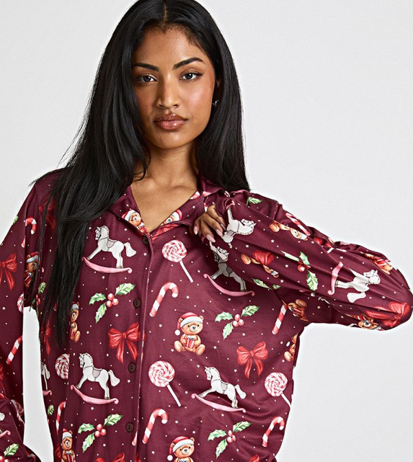 boohoo boohoo - Burgundy Pyjama Set