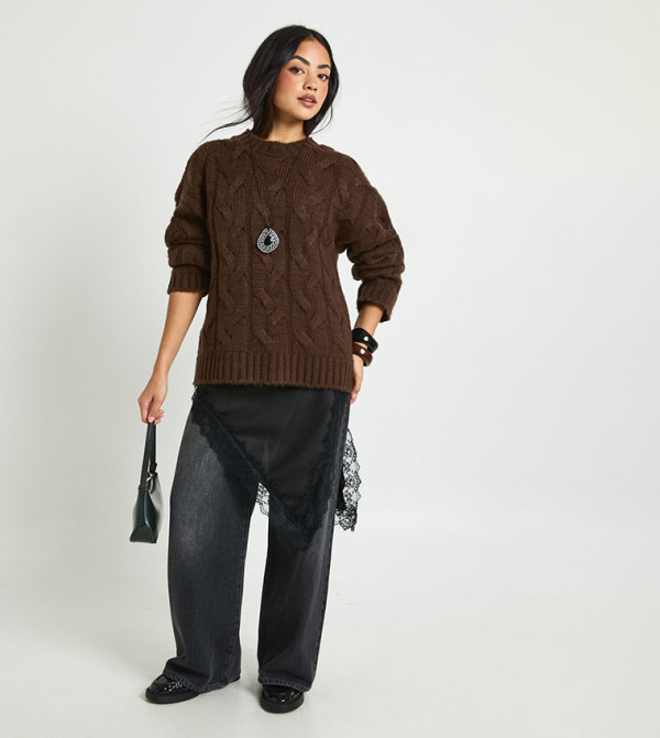 boohoo Sweaters - Brown Round Neck Sweaters