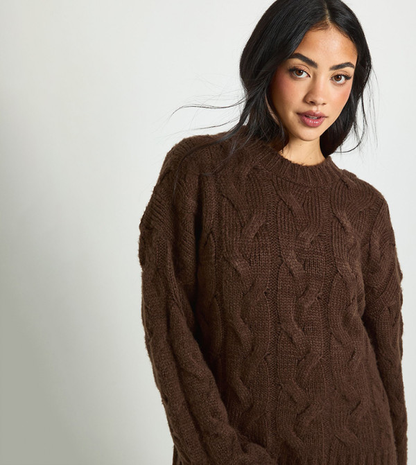 boohoo Sweaters - Brown Round Neck Sweaters