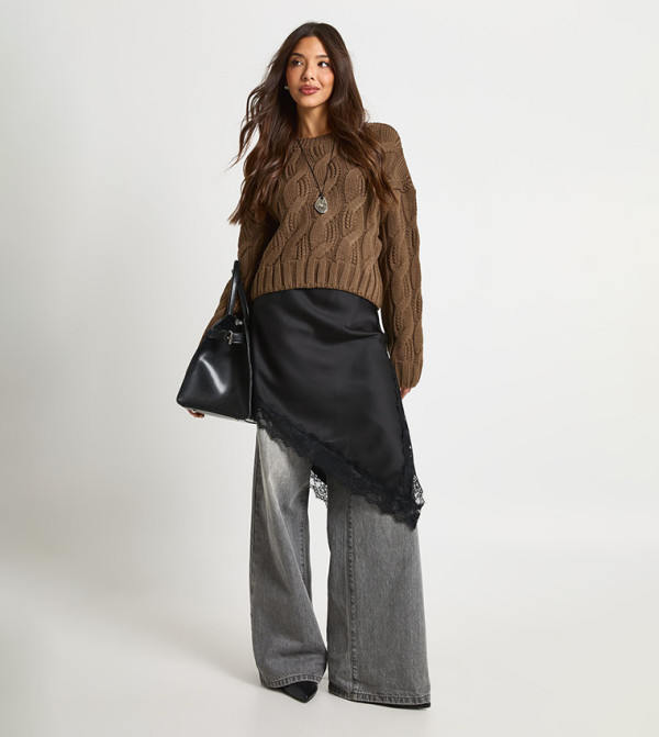 بوهو  سترات - بني  Round Neck Sweaters