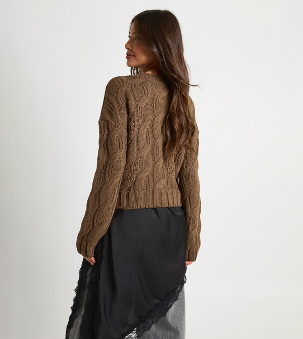 بوهو  سترات - بني  Round Neck Sweaters