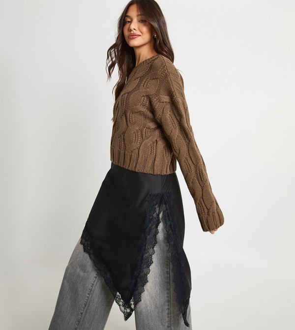 بوهو  سترات - بني  Round Neck Sweaters