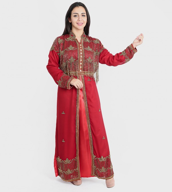 IKKXA  Arabian Clothing - Maroon Kaftan