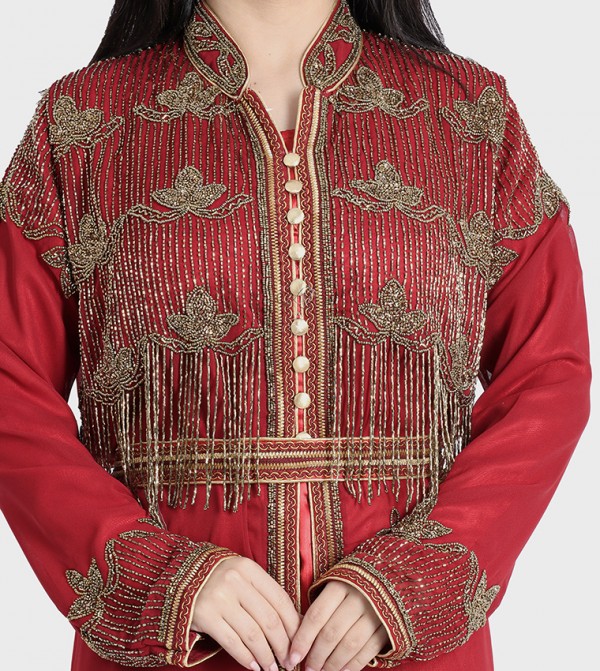 IKKXA  Arabian Clothing - Maroon Kaftan