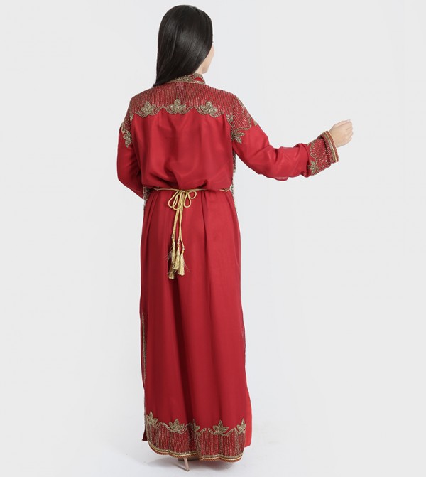IKKXA  Arabian Clothing - Maroon Kaftan