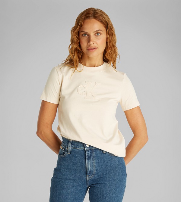 Calvin Klein Jeans  T-Shirts - Beige Casual T-Shirts