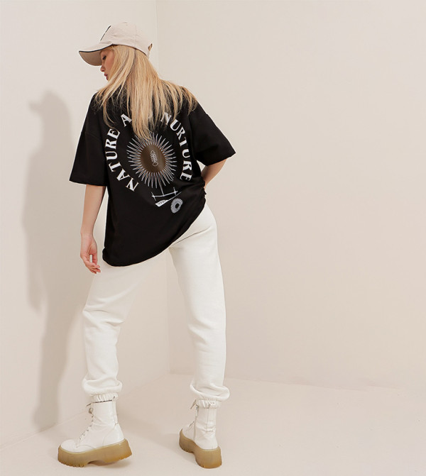 Trend Alaçatı Stili - Outlet Trend Alaçatı Stili - Black Short Sleeve T-Shirts