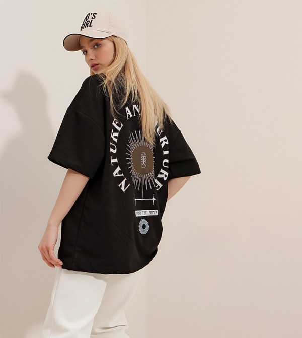 Trend Alaçatı Stili - Outlet Trend Alaçatı Stili - Black Short Sleeve T-Shirts