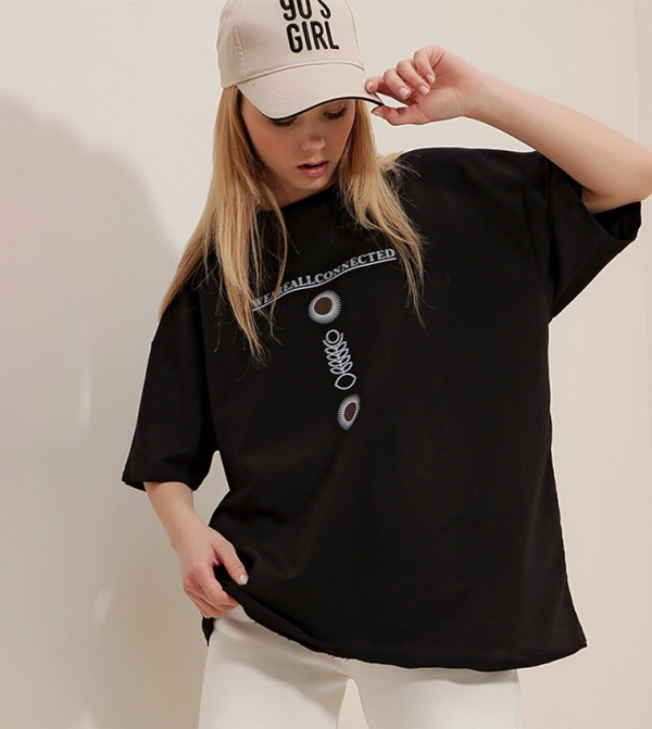 Trend Alaçatı Stili - Outlet Trend Alaçatı Stili - Black Short Sleeve T-Shirts