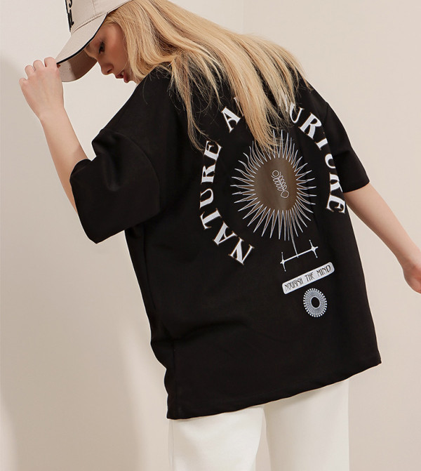 Trend Alaçatı Stili - Outlet Trend Alaçatı Stili - Black Short Sleeve T-Shirts