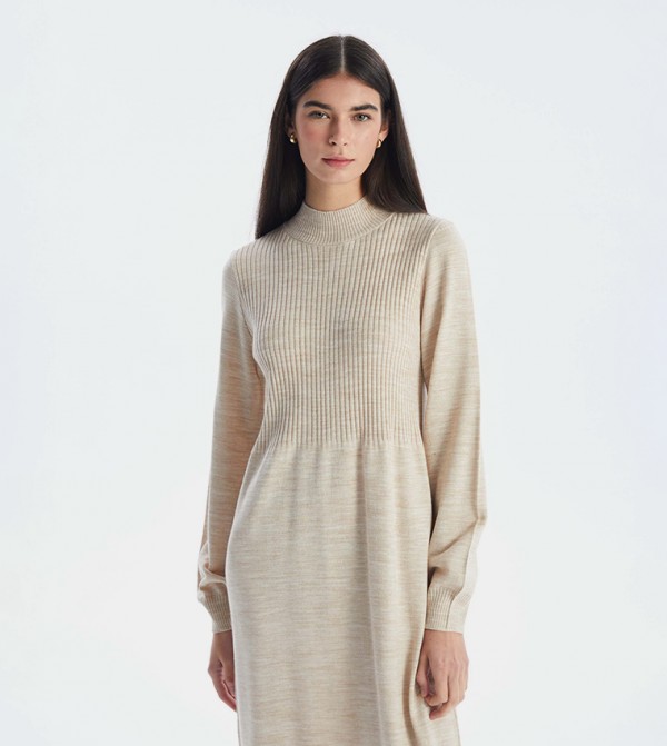 LC Waikiki  Dresses - Beige Midi Dresses