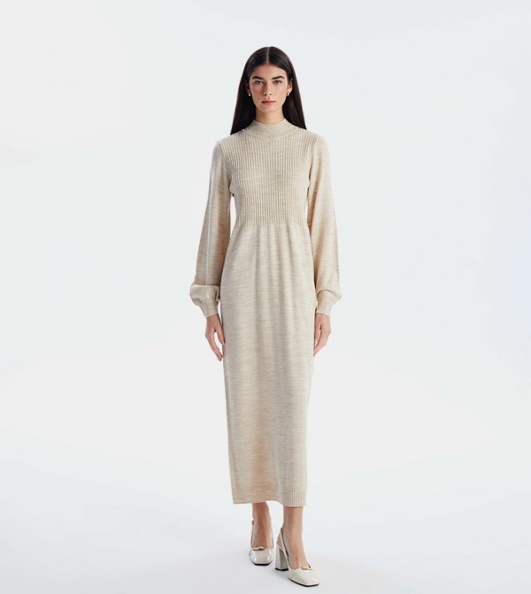 LC Waikiki  Dresses - Beige Midi Dresses