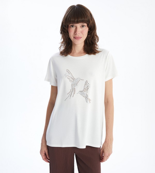 LC Waikiki  T-Shirts - Off White Casual T-Shirts