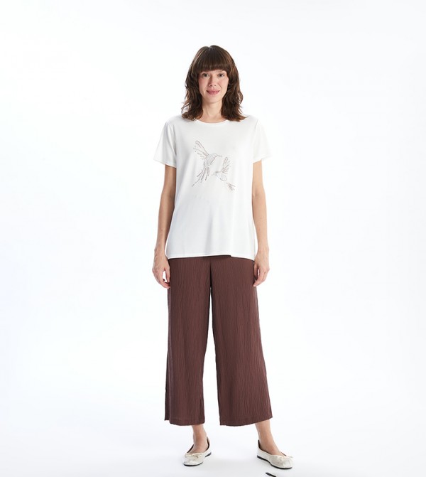 LC Waikiki  T-Shirts - Off White Casual T-Shirts