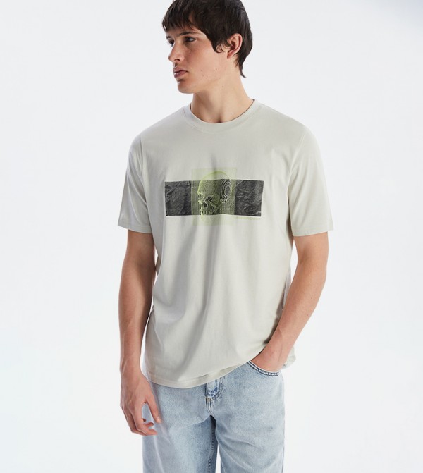 LC Waikiki  T-Shirts - Beige Round Neck T-Shirts