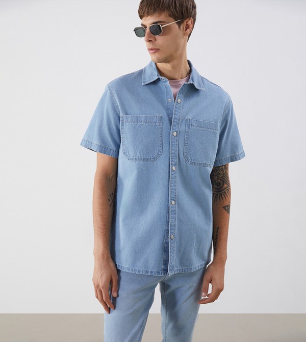 LC Waikiki  Shirts - Blue Short Sleeves