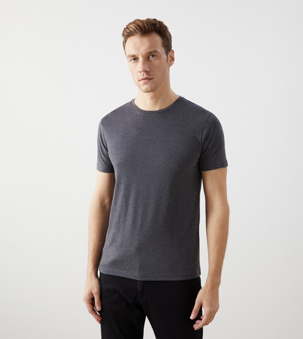 LC Waikiki  T-Shirts - Charcoal Round Neck T-Shirts