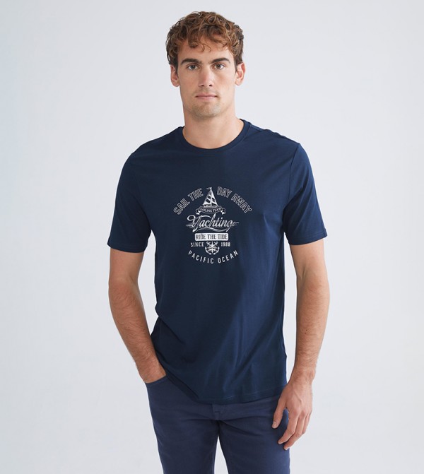 LC Waikiki  T-Shirts - Blue Round Neck T-Shirts