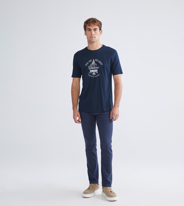 LC Waikiki  T-Shirts - Blue Round Neck T-Shirts