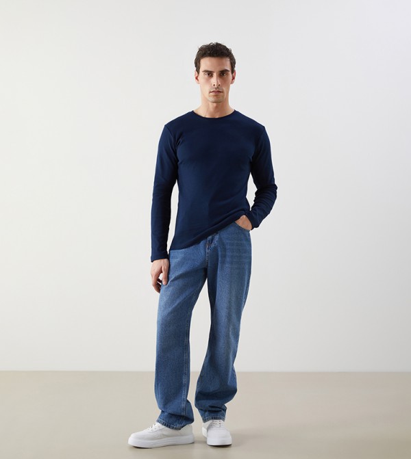 LC Waikiki  T-Shirts - Navy Round Neck T-Shirts