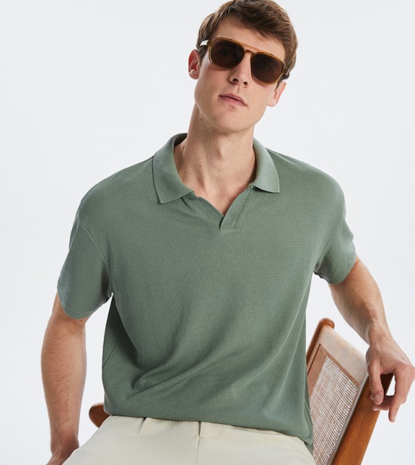 LC Waikiki  T-Shirts - Green Polo T-shirts