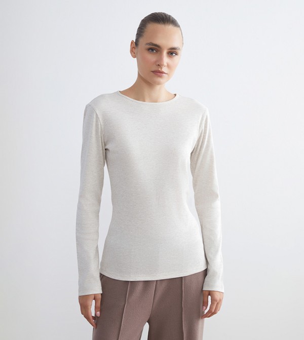 LC Waikiki  T-Shirts - Beige Long Sleeve T-Shirts