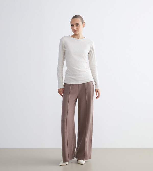 LC Waikiki  T-Shirts - Beige Long Sleeve T-Shirts