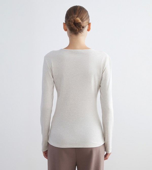 LC Waikiki  T-Shirts - Beige Long Sleeve T-Shirts