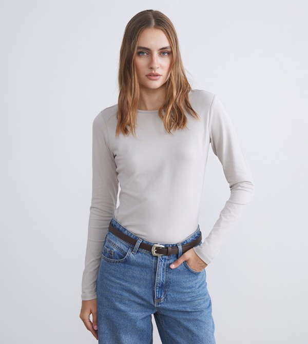 LC Waikiki Long Sleeve T-Shirts - Grey Long Sleeve T-Shirts