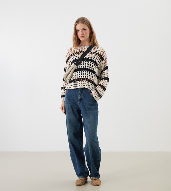 LC Waikiki  Sweaters & Cardigans - Ecru Round Neck Sweaters