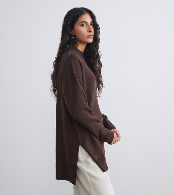 LC Waikiki  Clothing - Brown Round Neck Sweaters