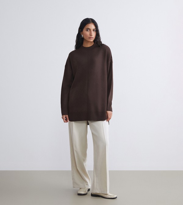 LC Waikiki  Clothing - Brown Round Neck Sweaters