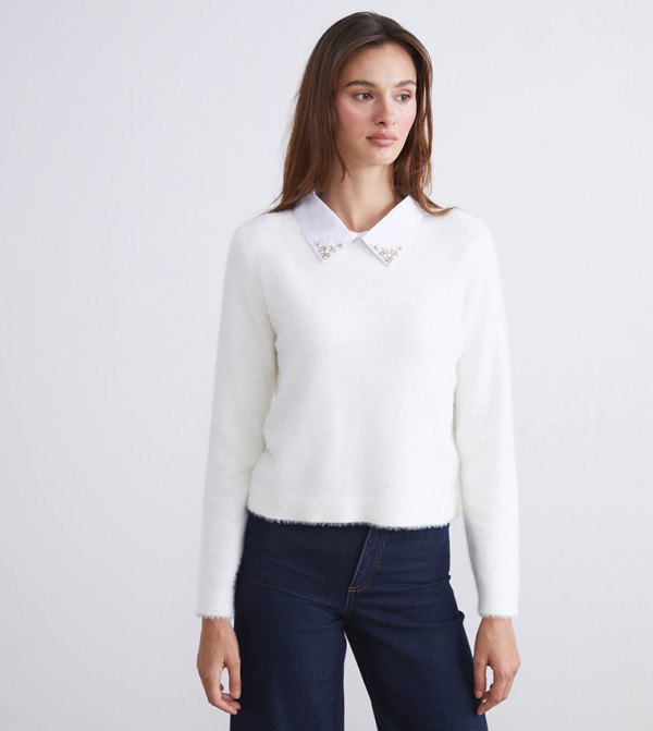 LC Waikiki LC Waikiki - White V-neck Sweaters