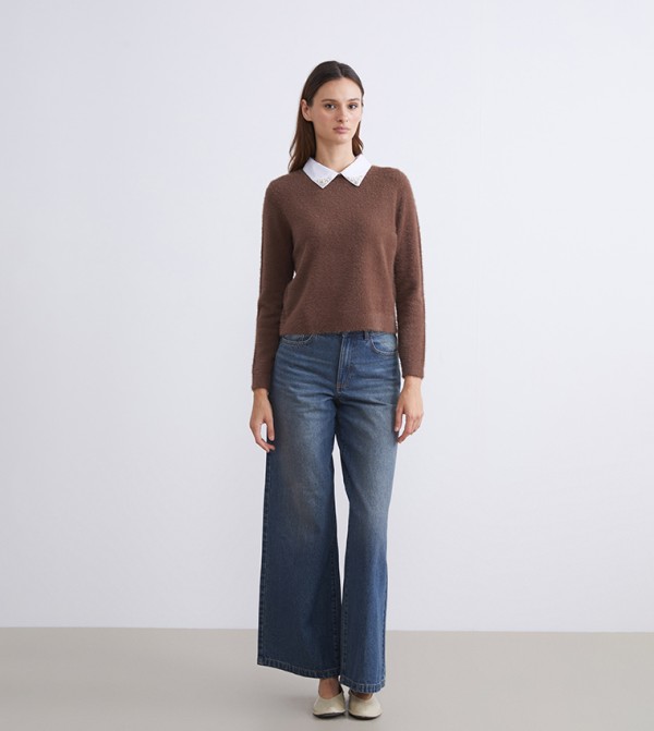 LC Waikiki  Clothing - Brown V-neck Sweaters