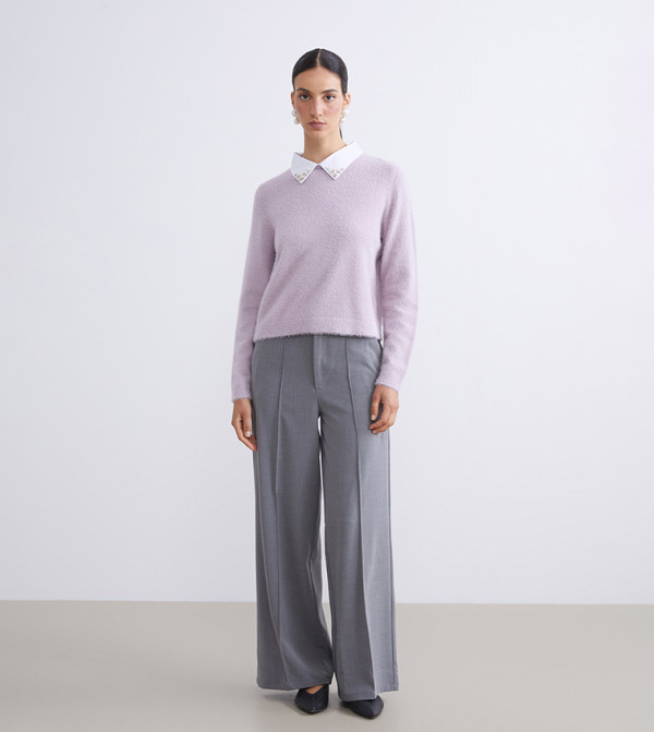 LC Waikiki  Sweaters - Lilac Round Neck Sweaters