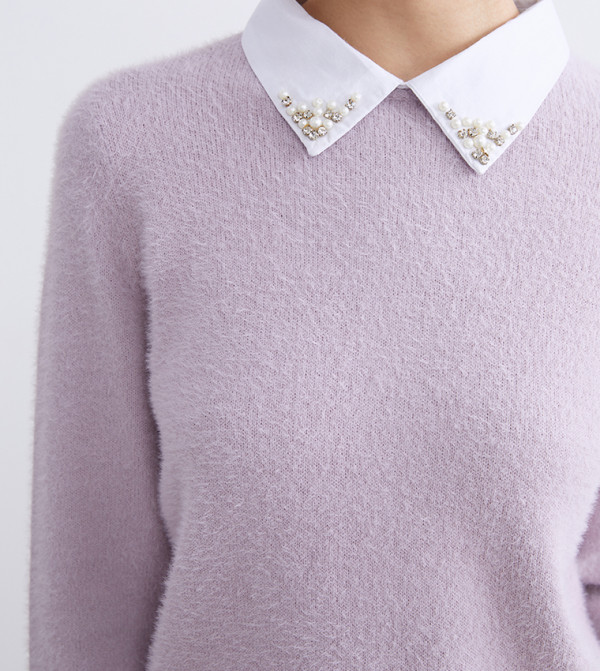 LC Waikiki  Sweaters - Lilac Round Neck Sweaters