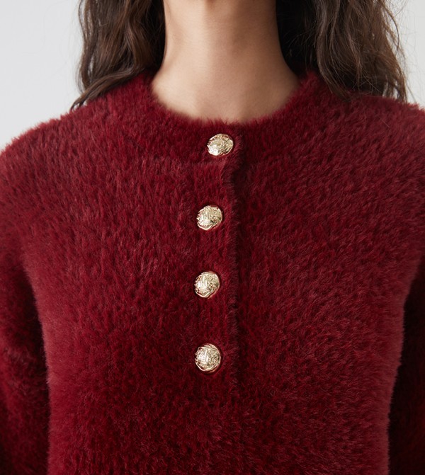 LC Waikiki Sweaters - Burgundy Round Neck Sweaters