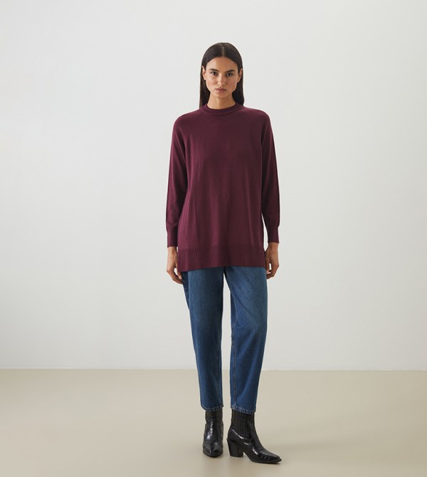 LC Waikiki LC Waikiki - Maroon Round Neck Sweaters