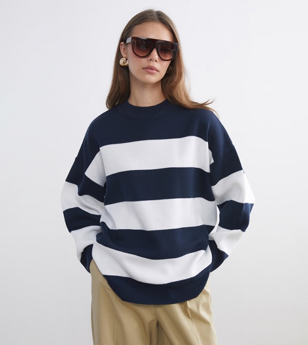 اٍل سي واي كيكي ملابس - كحلي Round Neck Sweaters