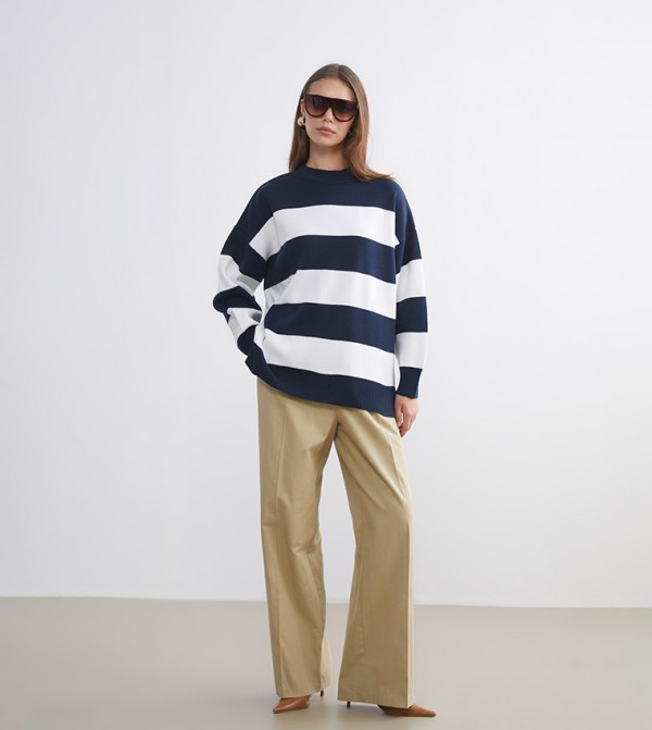 اٍل سي واي كيكي ملابس - كحلي Round Neck Sweaters