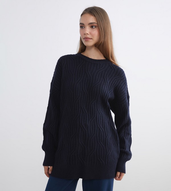 LC Waikiki  Clothing - Navy Round Neck Sweaters