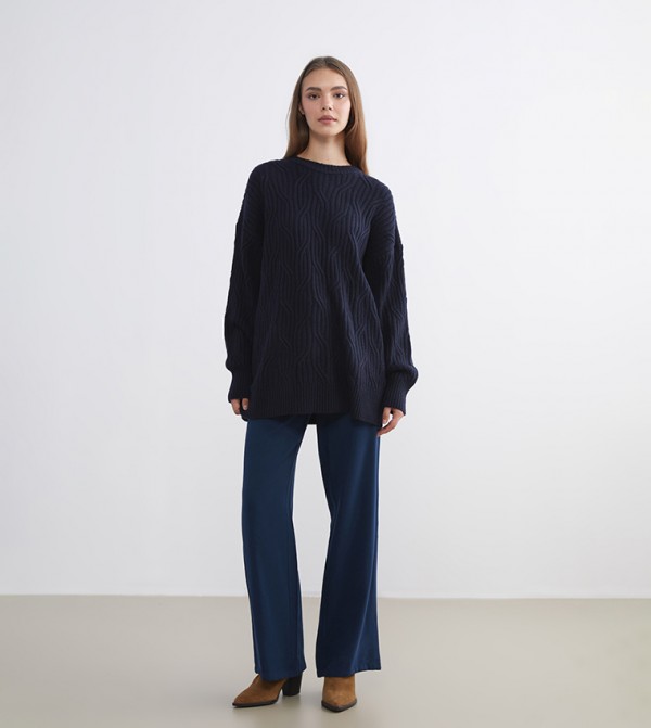 LC Waikiki  Clothing - Navy Round Neck Sweaters