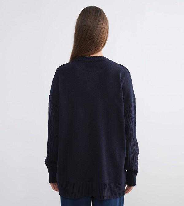 LC Waikiki  Clothing - Navy Round Neck Sweaters