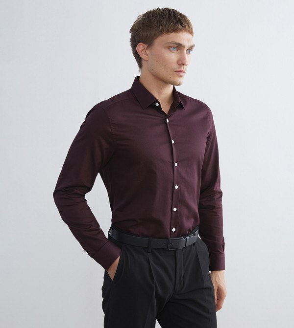 LC Waikiki  Formal Shirts - Maroon Long Sleeves