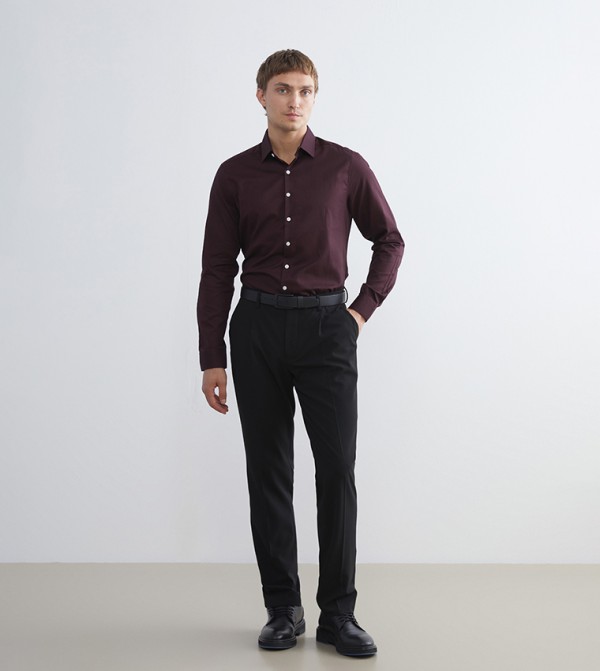 LC Waikiki  Formal Shirts - Maroon Long Sleeves