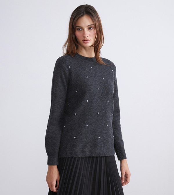 LC Waikiki Women - Grey Round Neck Sweaters