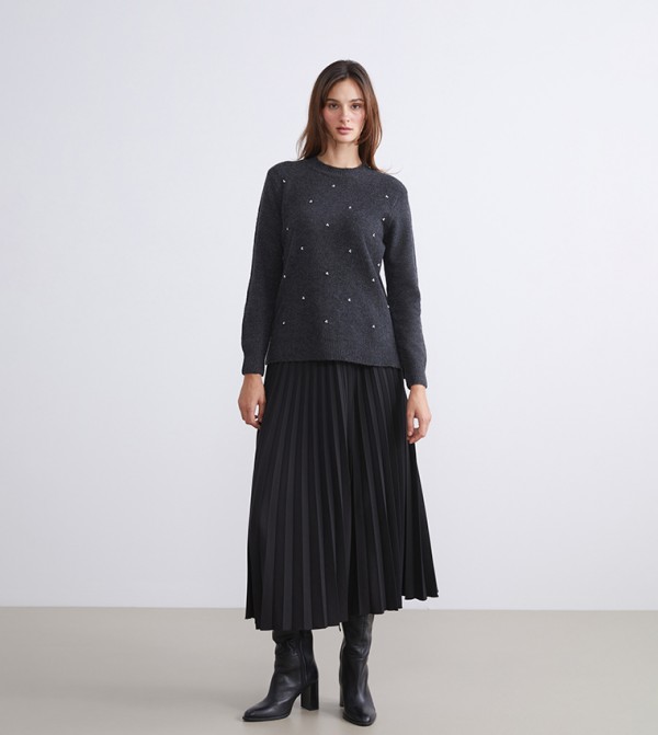 LC Waikiki Women - Grey Round Neck Sweaters